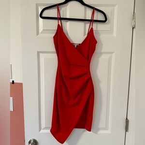 Charlotte Russe Red Asymmetrical Ruched Mini Dress (S)